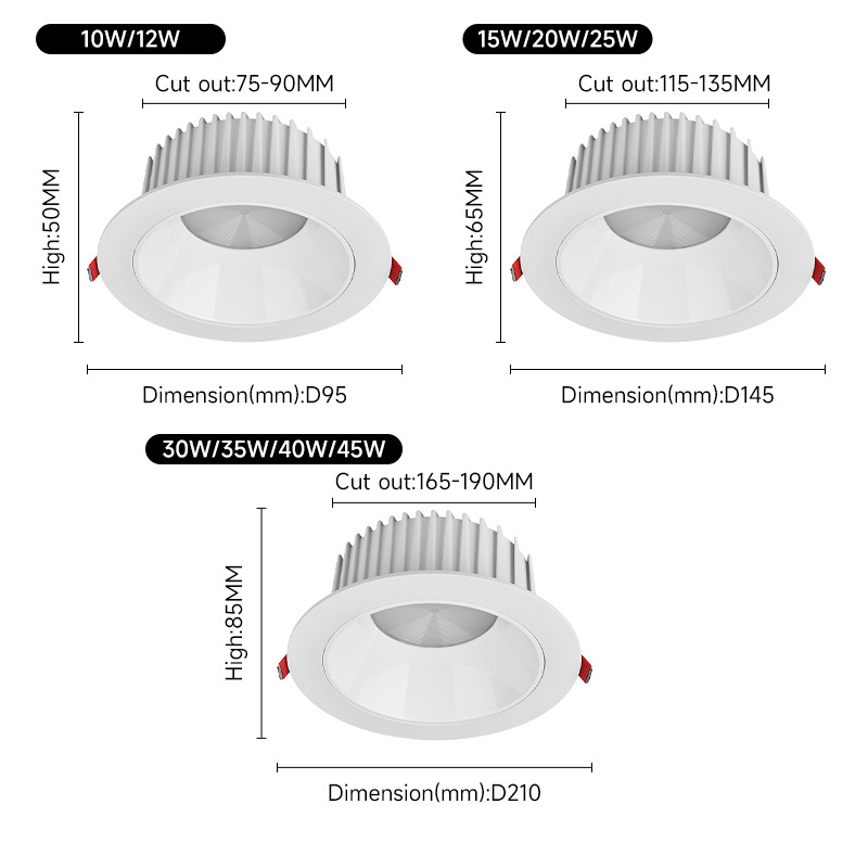 12w Led Downlights Led Recessed Dimmable Round Spotlight Lighting 3 Inch 4 Inch 5 Inch 6 Inch Led Downlight