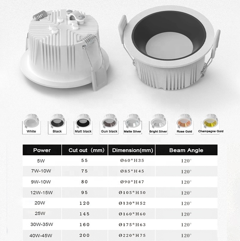 Manufacture 45 Watt Led Downlight Commercial Lighting For Hotel Lighting 3 inch 4 inch 5 inch 6 inch  Led Downlight Recessed