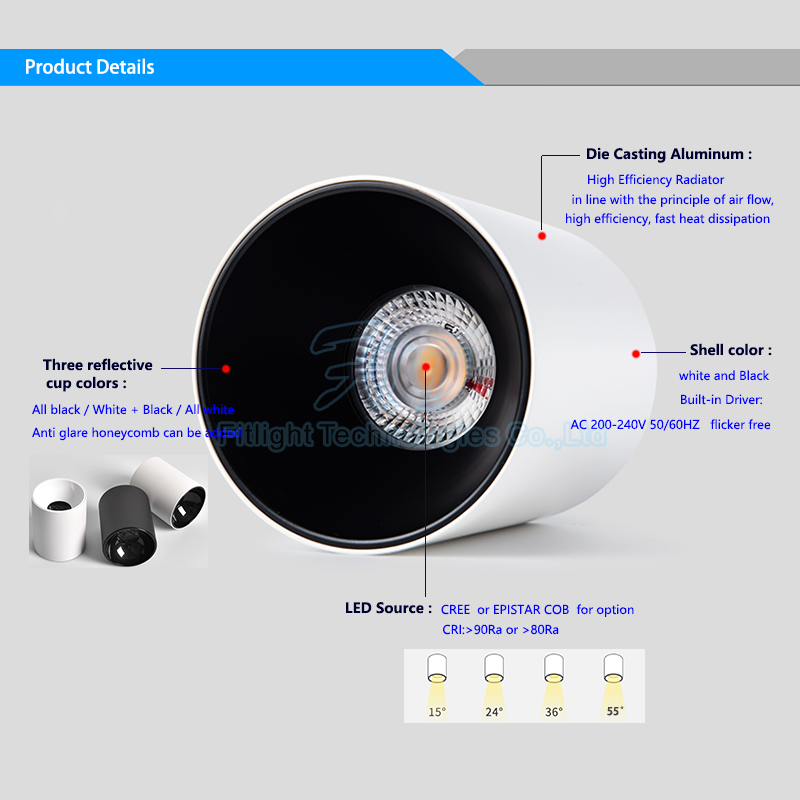 Flicker free LED down light 12W led surface mounted downlight