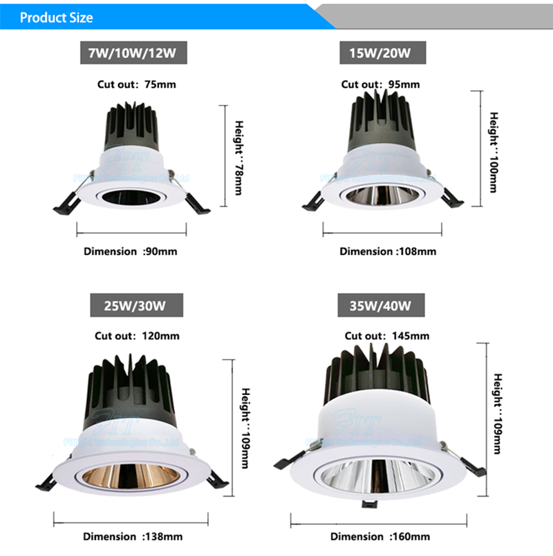 Commercial Lighting Fixture Dimmable Ip20 Ip44 Anti-Glare Ceiling Recessed Led Down Lights Led Ceiling Light Downlight