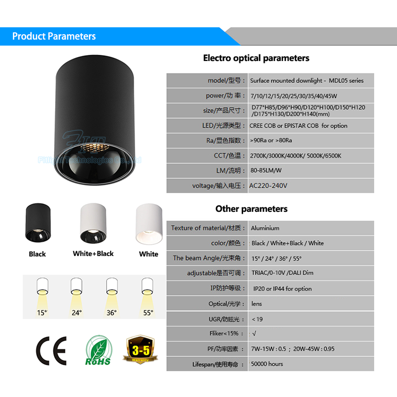 Flicker free LED down light 12W led surface mounted downlight