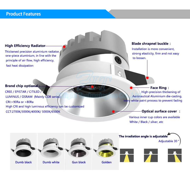 Led Ceiling Indoor Lighting Recessed Mounted 7 10 12 20Watts Cob Led Spotlight