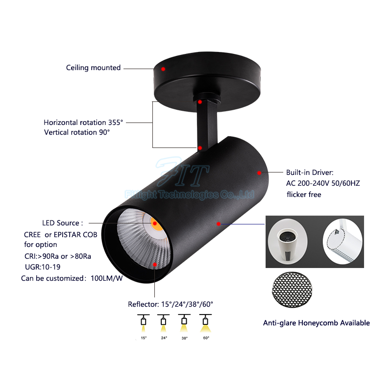 Fixture For Shop/Supermarket Anti-glare Dimmable Spotlight 15W Led Cob Track Light