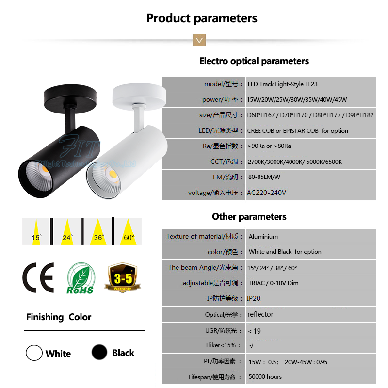 Fixture For Shop/Supermarket Anti-glare Dimmable Spotlight 15W Led Cob Track Light