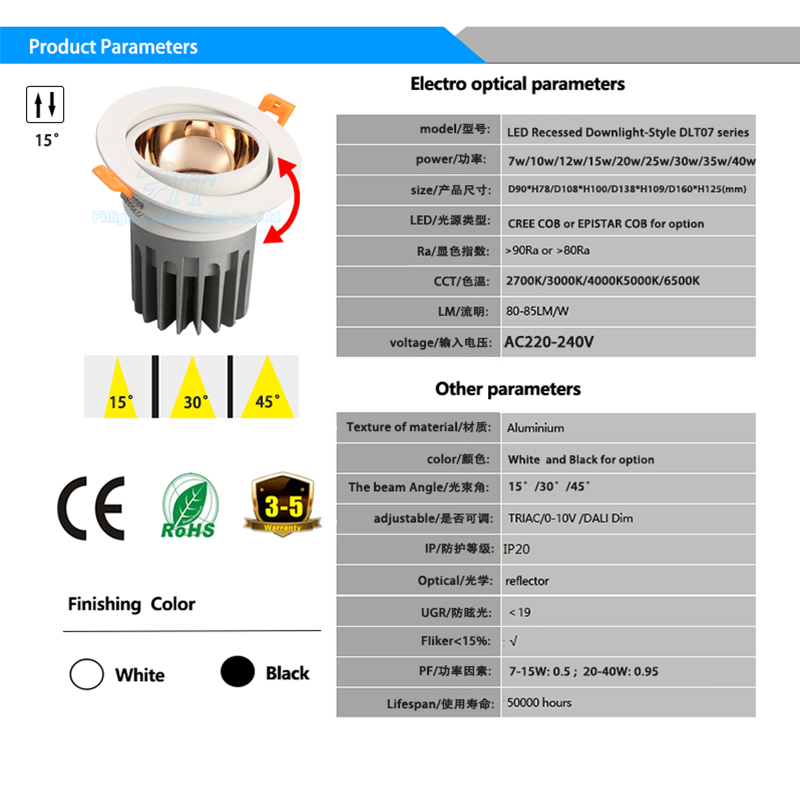 Commercial Lighting Fixture Dimmable Ip20 Ip44 Anti-Glare Ceiling Recessed Led Down Lights Led Ceiling Light Downlight