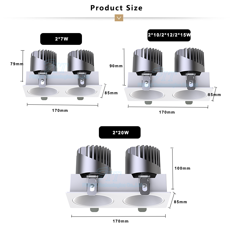 Morden Square Double Triple Heads Cob Down Light Indoor Led Downlight Recessed Led Downlight Spotlight