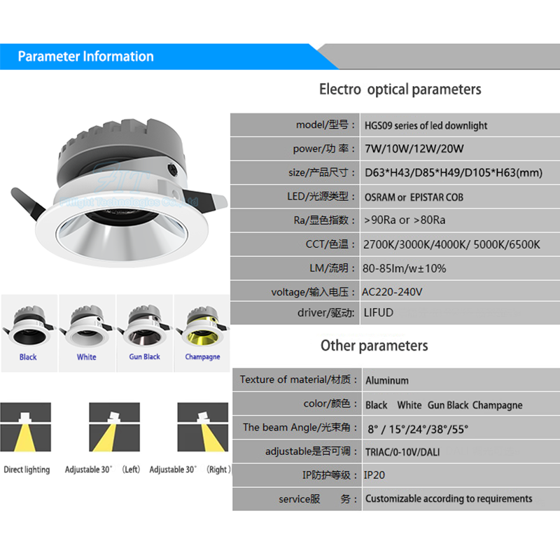 Led Ceiling Indoor Lighting Recessed Mounted 7 10 12 20Watts Cob Led Spotlight