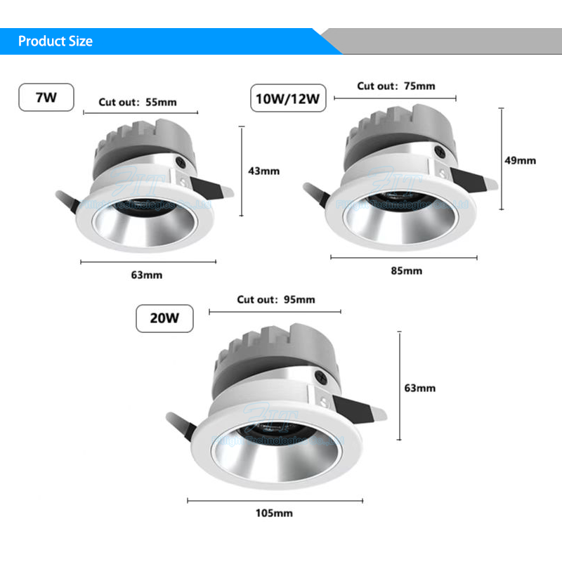 Led Ceiling Indoor Lighting Recessed Mounted 7 10 12 20Watts Cob Led Spotlight