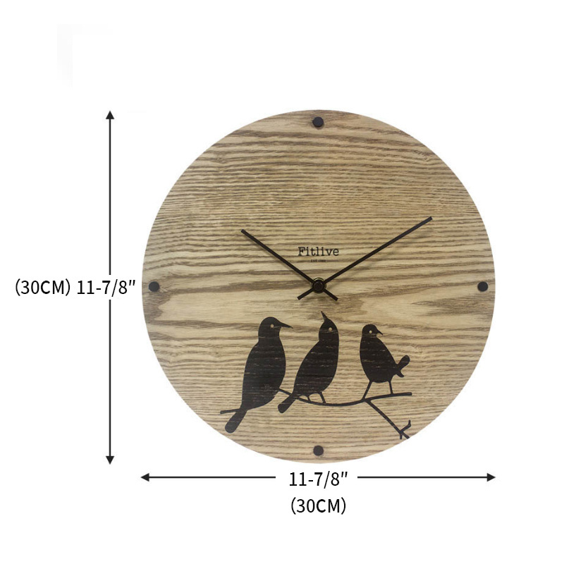 Tropical Wooden Clock 11.8 Inch Bird Simple Art Decor Birds Pattern Party Gift Circular Needle Display Wood Wall Clock