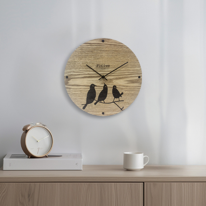 Tropical Wooden Clock 11.8 Inch Bird Simple Art Decor Birds Pattern Party Gift Circular Needle Display Wood Wall Clock