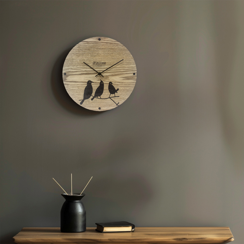 Tropical Wooden Clock 11.8 Inch Bird Simple Art Decor Birds Pattern Party Gift Circular Needle Display Wood Wall Clock