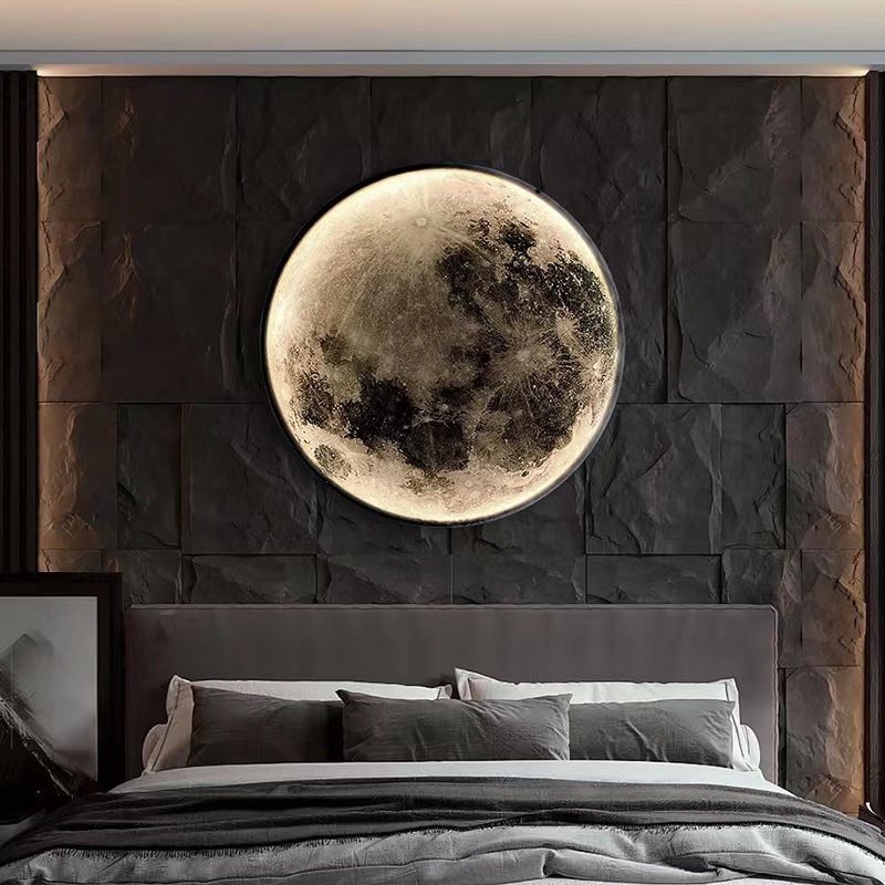 Modern Luxury Creative Aisle Corridor Mural Art Living Room Background Decoration Light Bedroom Bedside Lamps Moon Wall Lamp