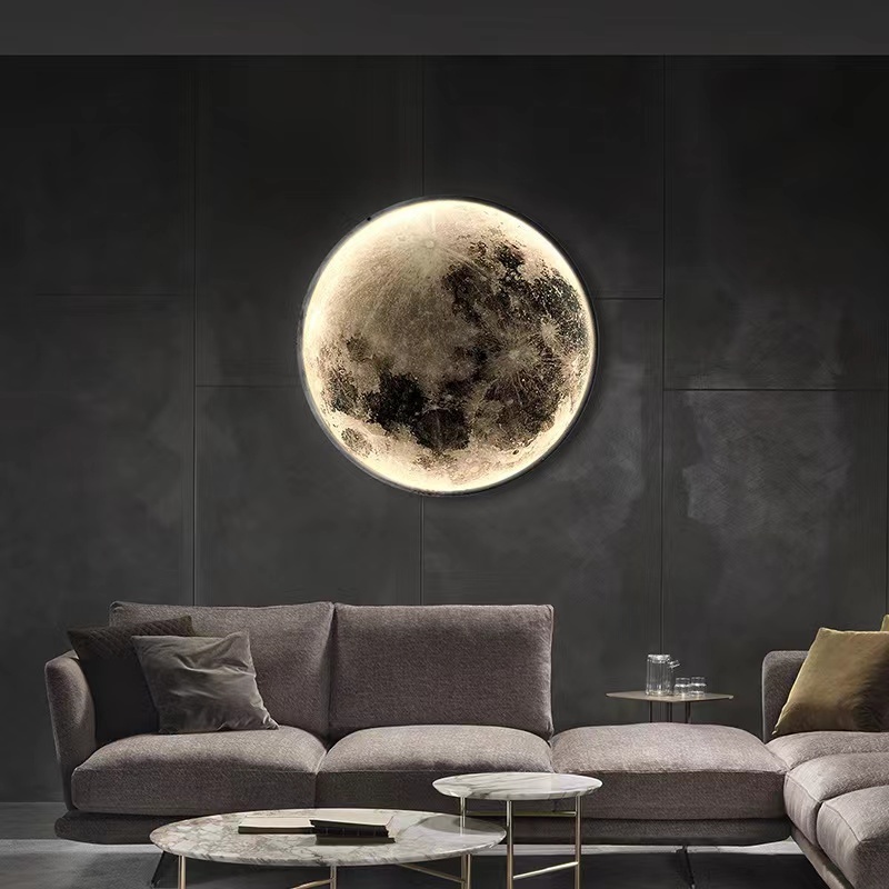 Modern Luxury Creative Aisle Corridor Mural Art Living Room Background Decoration Light Bedroom Bedside Lamps Moon Wall Lamp