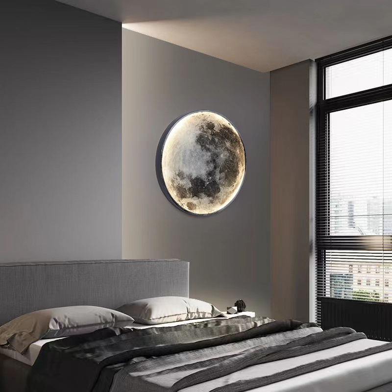 Modern Luxury Creative Aisle Corridor Mural Art Living Room Background Decoration Light Bedroom Bedside Lamps Moon Wall Lamp