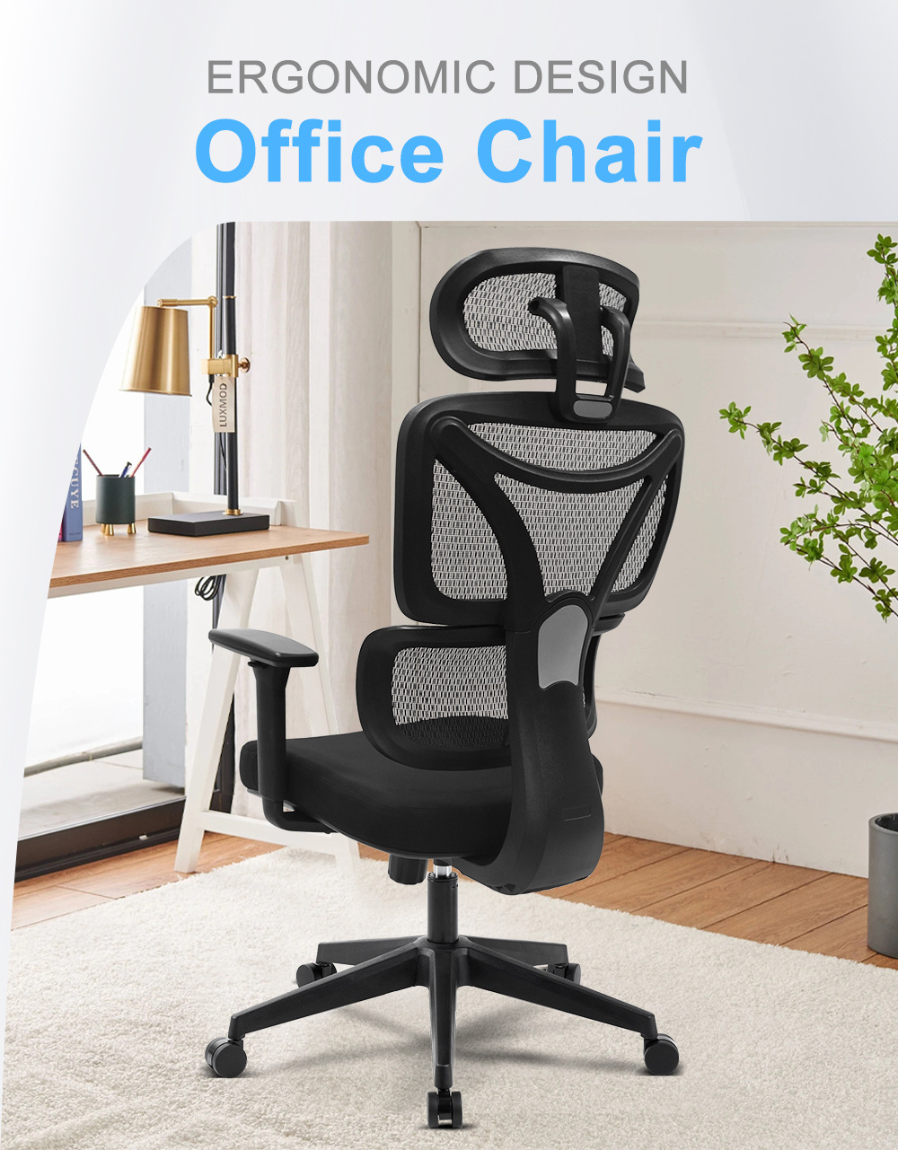 Modern Design Office Chair Ergonomic High Back Gaming and Reclining Desk Chair Big and Tall Comfy Home Office Lumbar Support