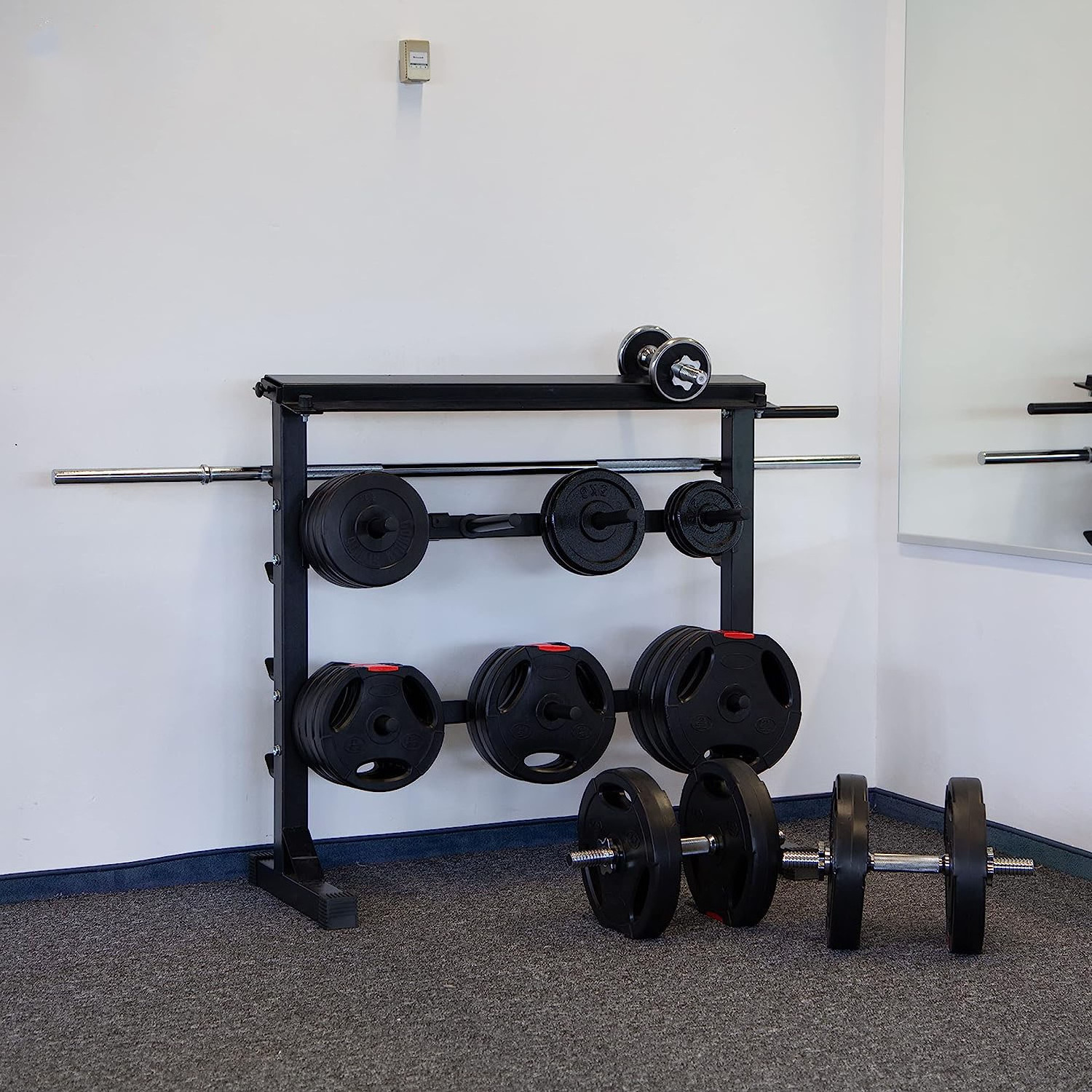 Weight plate stand weight rack storing barbell bars and dumbbells solid steel construction Rack