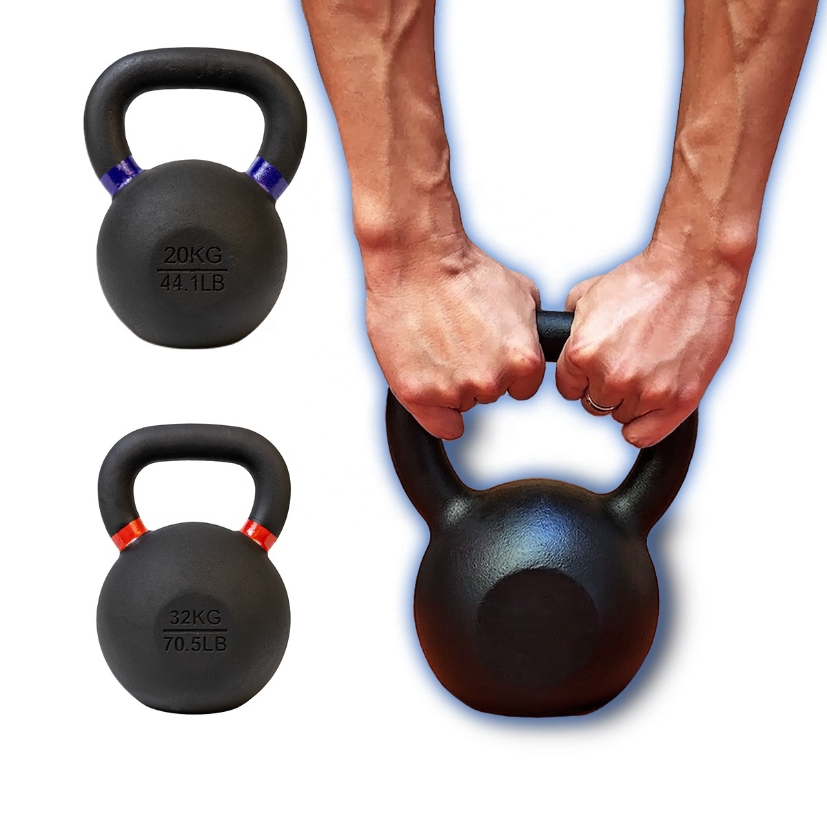 Wholesale Fitness 16 20 24 kg Ergonomic Grip Custom Logo Single Black Color Powder Coated Cast Iron Kettlebell