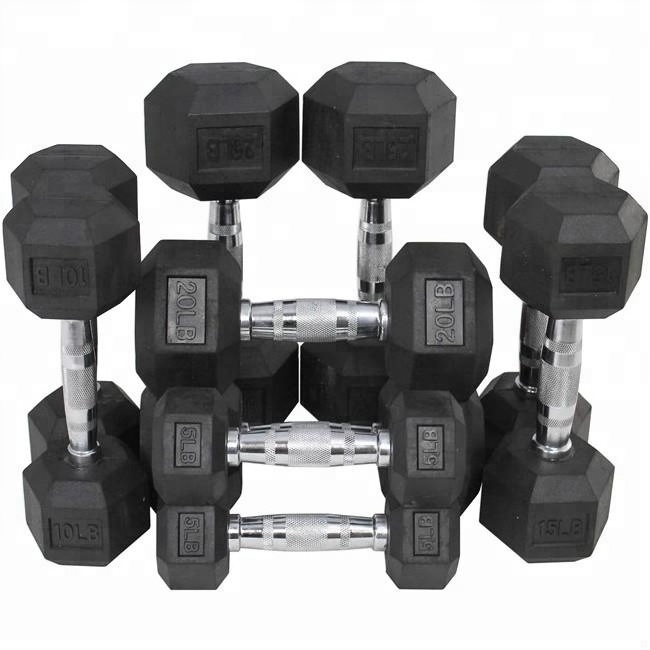 Custom Logo Multi Workout Sports Gym Dumbbells 20kg to 50kg KG LB Pounds Hex Rubber Coated Cast Iron Fitness Equipment