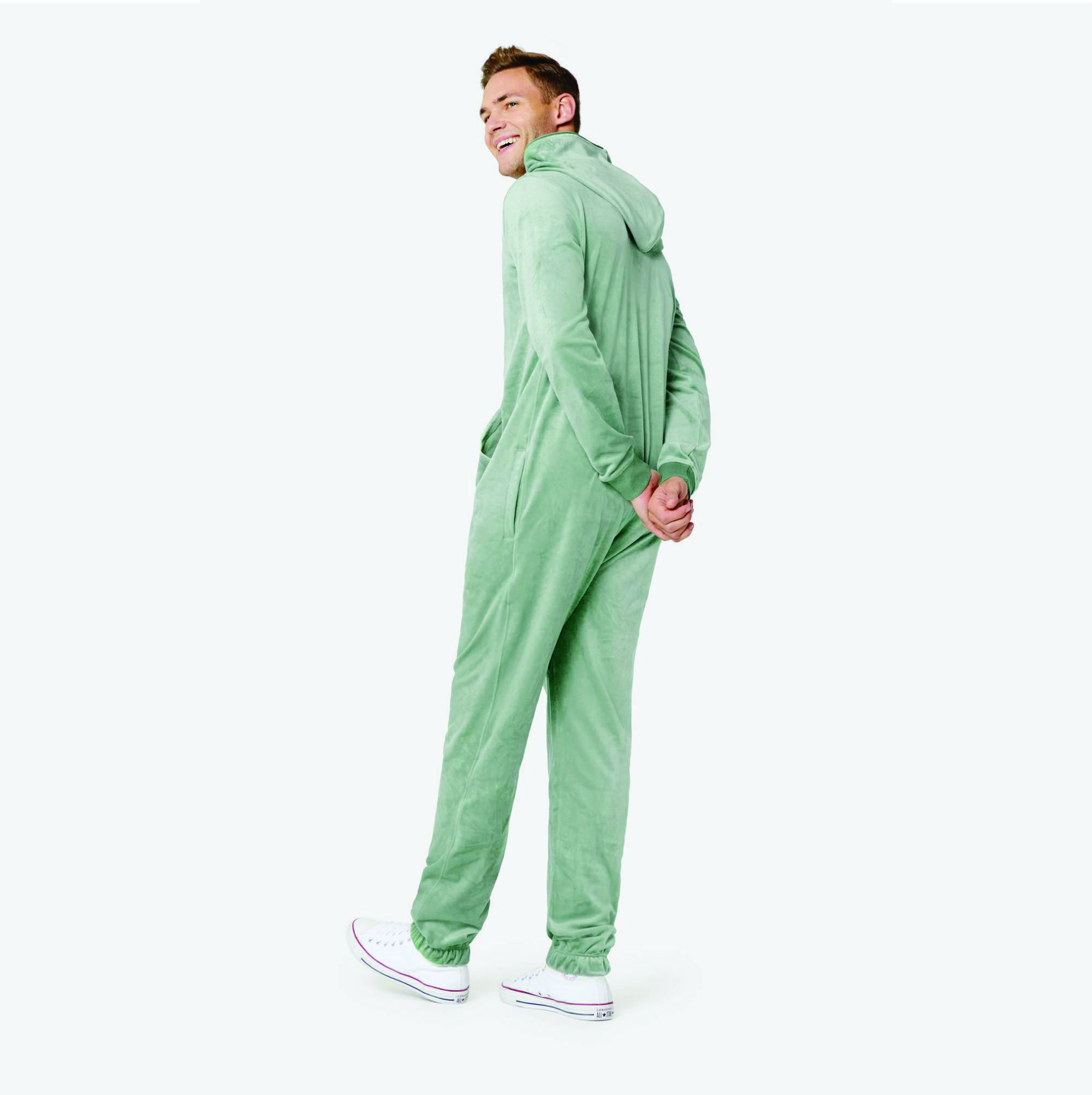 95% Polyester 5% Elastane Two Way YKK Quality Zipper Opening Unisex Light Green Original Velvet Jumpsuit