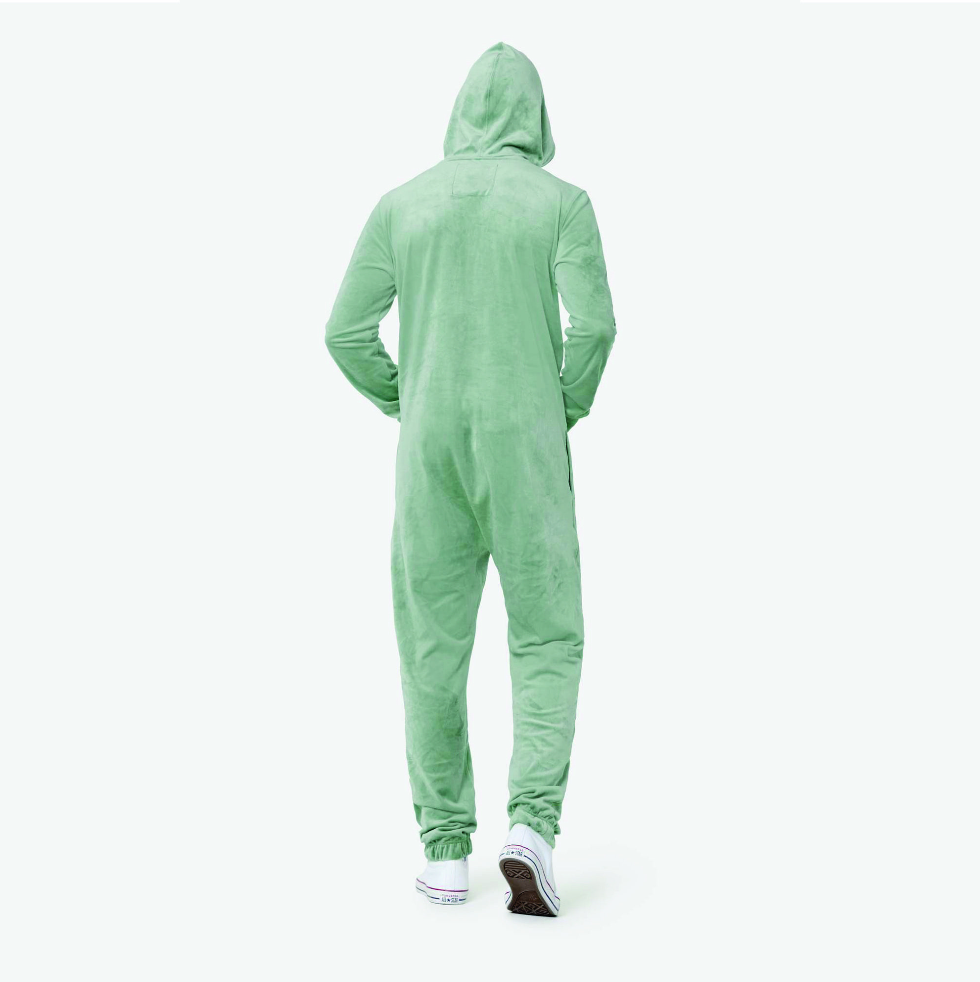 95% Polyester 5% Elastane Two Way YKK Quality Zipper Opening Unisex Light Green Original Velvet Jumpsuit