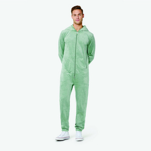 95% Polyester 5% Elastane Two Way YKK Quality Zipper Opening Unisex Light Green Original Velvet Jumpsuit