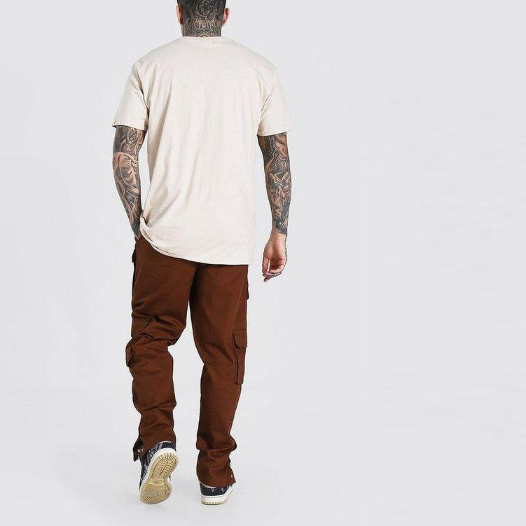 Streetwear Slim Fits Cotton Twill Stacked Pants Men Popper Side Cargo Trousers  Stack Sweat Pants