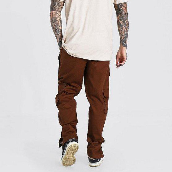 Streetwear Slim Fits Cotton Twill Stacked Pants Men Popper Side Cargo Trousers  Stack Sweat Pants