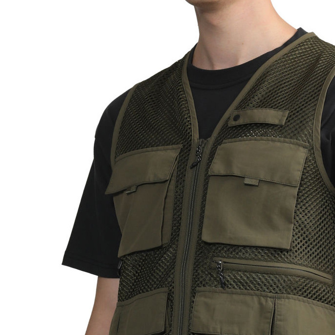 Wholesale streetwear lightweight mesh utility vest fashion work vest multi pocket cargo vest