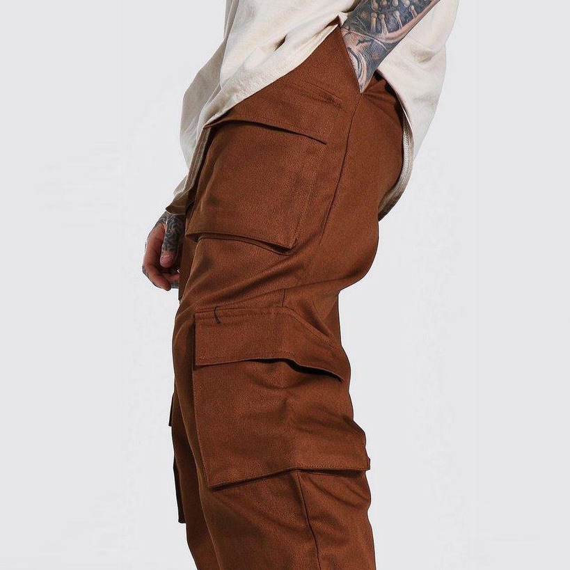 Streetwear Slim Fits Cotton Twill Stacked Pants Men Popper Side Cargo Trousers  Stack Sweat Pants