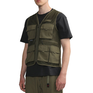 Wholesale streetwear lightweight mesh utility vest fashion work vest multi pocket cargo vest