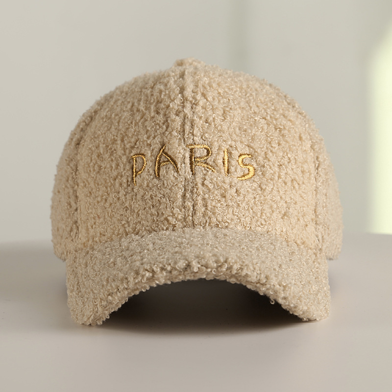 Hat Logo Embroidery Custom Faux Fur Plush Fluffy Lamb Wool Baseball Cap