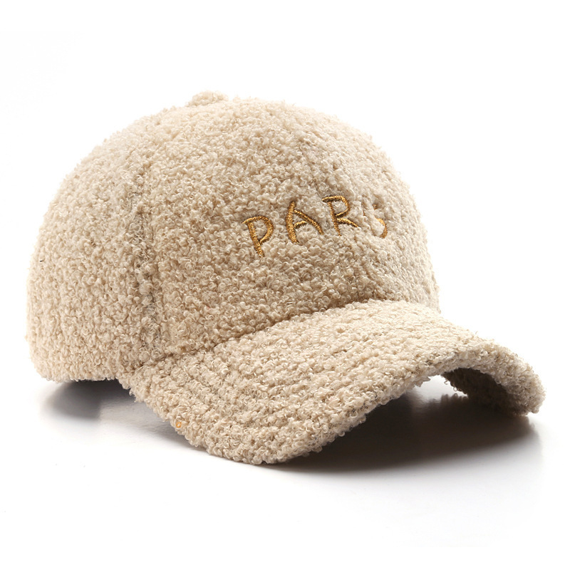 Hat Logo Embroidery Custom Faux Fur Plush Fluffy Lamb Wool Baseball Cap