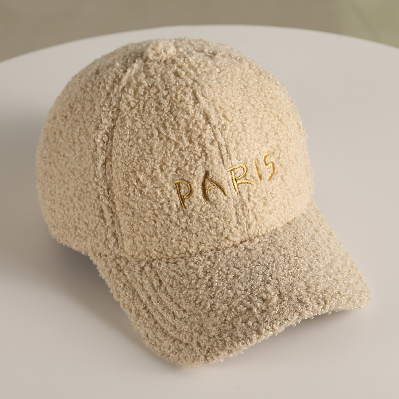 Hat Logo Embroidery Custom Faux Fur Plush Fluffy Lamb Wool Baseball Cap