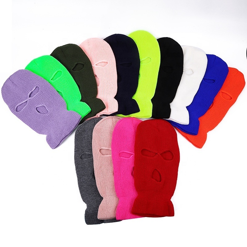 Winter Neon three hole Balaclava Hat Beanie Knitted Windproof Custom logo Full Face Ski Mask 3 hole Balaclava