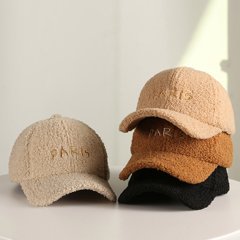 Hat Logo Embroidery Custom Faux Fur Plush Fluffy Lamb Wool Baseball Cap