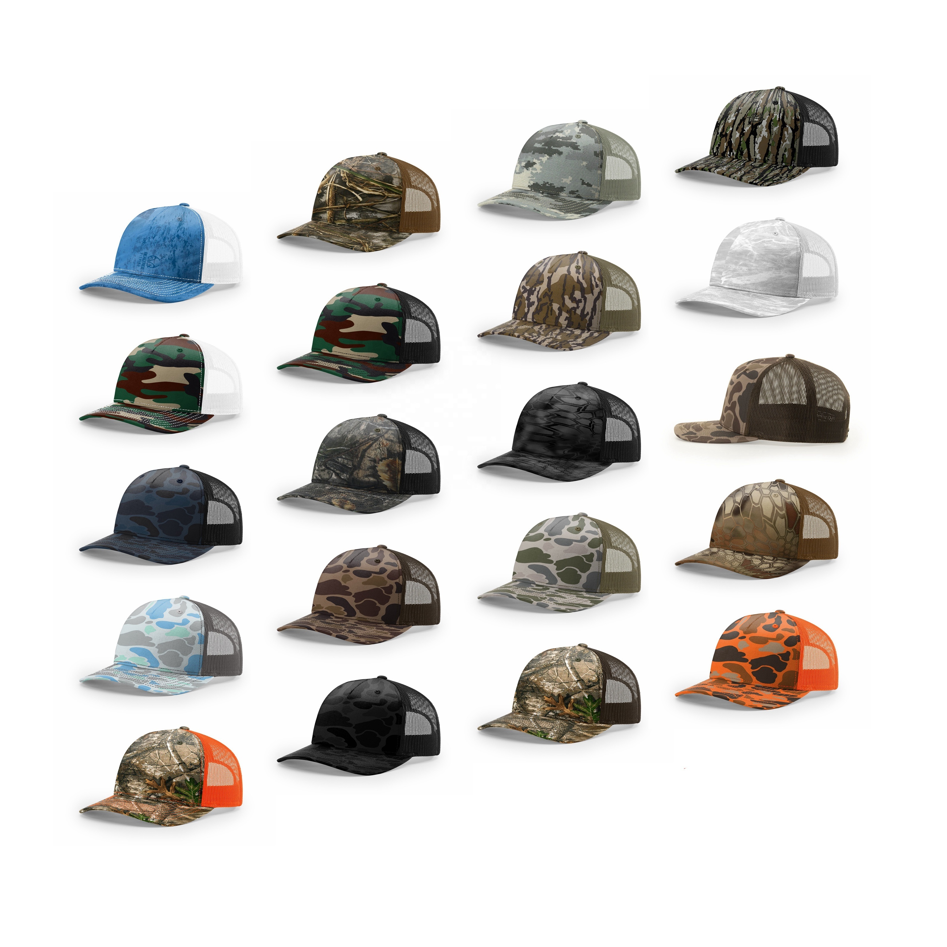 Pre curved Twill/Polyester Mesh 5-panel Camouflage Prints Blank Custom real tree richardson 112 Camo Trucker Hats