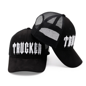 6 Panel Truck Mesh Ball Cap 3D Embroidery Logo Custom Suede Trucker Hat