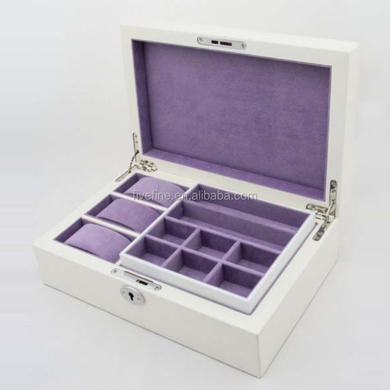 Elegant High gloss piano lacquer white jewelry Wooden Box