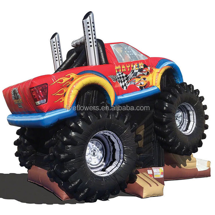 Commercial inflatable combo monster truck bounce house and slide