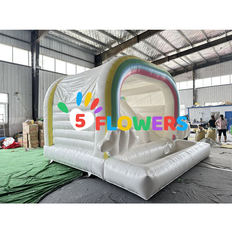 In stock PVC inflatable wedding bounce house jumping castle white bouncy castle with slide and ball pit for children adults fun