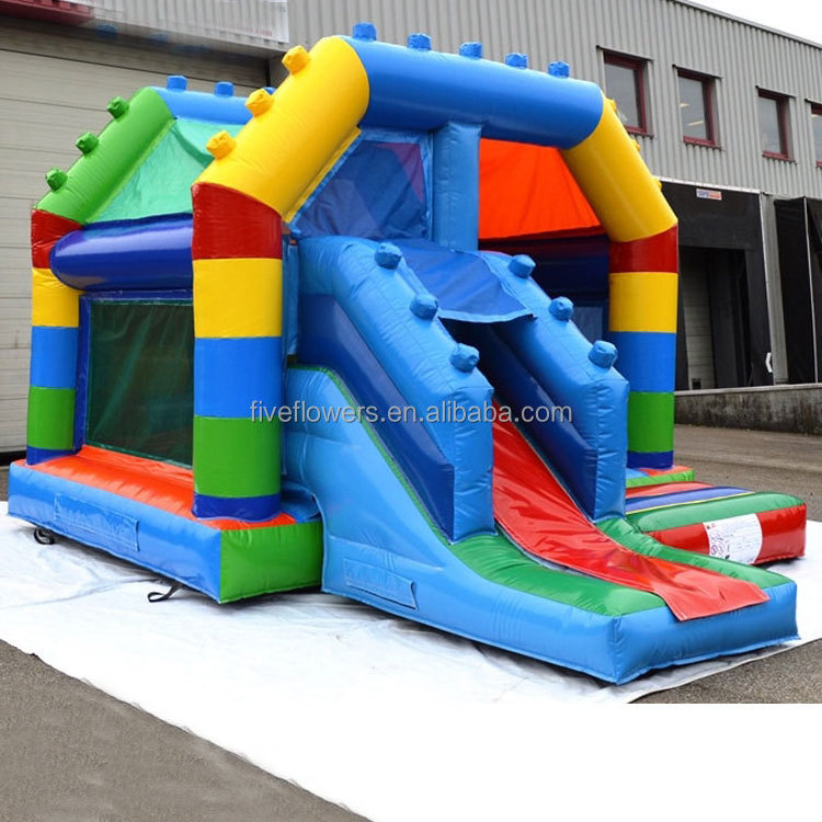 Moonwalk block party jumpers inflatable bouncers Legos bounce house combo with slide outdoor jumping castle