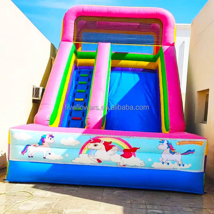 Rainbow unicorn toboggan gonflable commercial grade inflatable water slides inflatable super slide for backyard