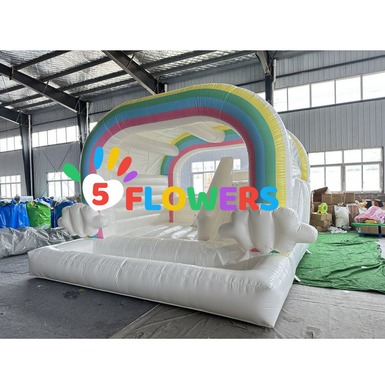 In stock PVC inflatable wedding bounce house jumping castle white bouncy castle with slide and ball pit for children adults fun