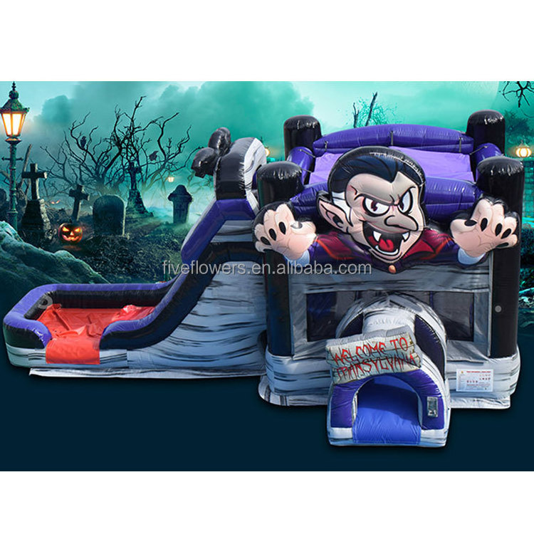 Giant bouncy castle combo halloween inflatable haunted house with slide