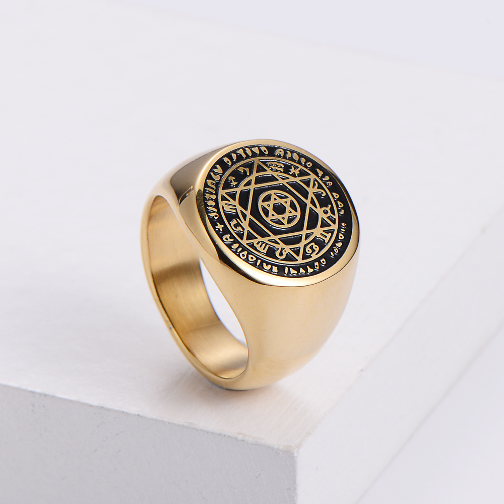 anillo stainless steel gold plated star of david islamic solomon ring for men