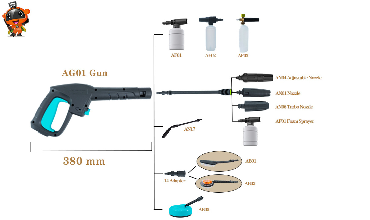 1800W High Pressure Jet Water Pressure Home Use Electric Car Cleaning Machine With Foam Spray Gun Car Washer