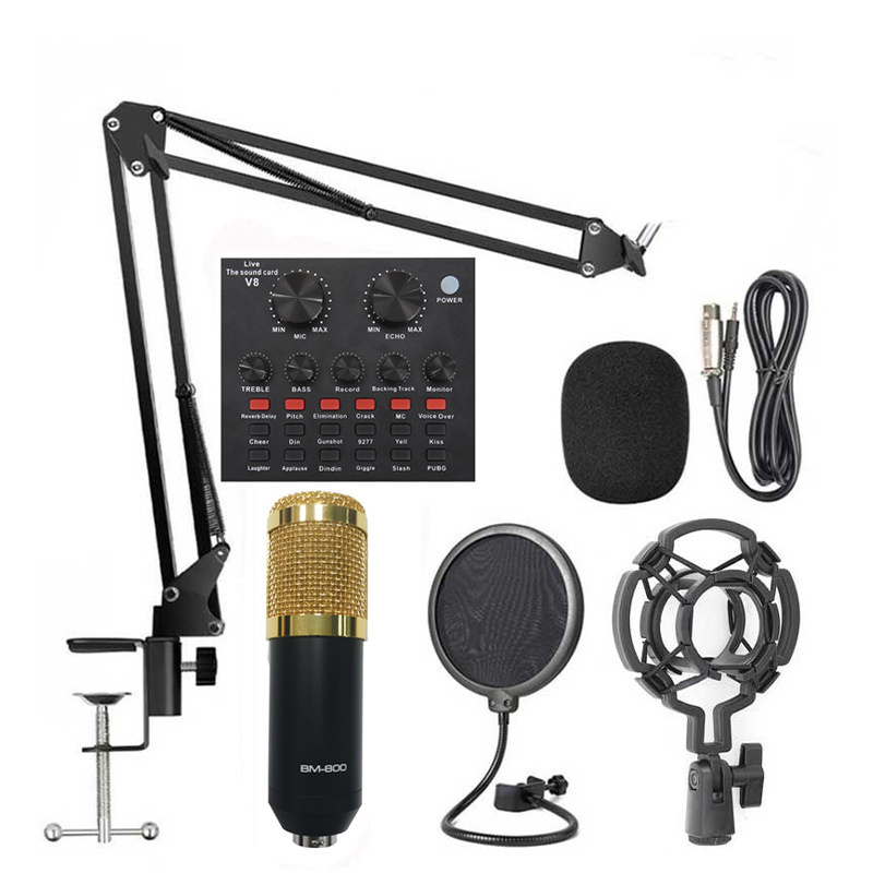 Wholesale Mini Music channel RGB Sound Card Bundle USB Audio Interface recording vocal condenser Microphone voice changer mixer