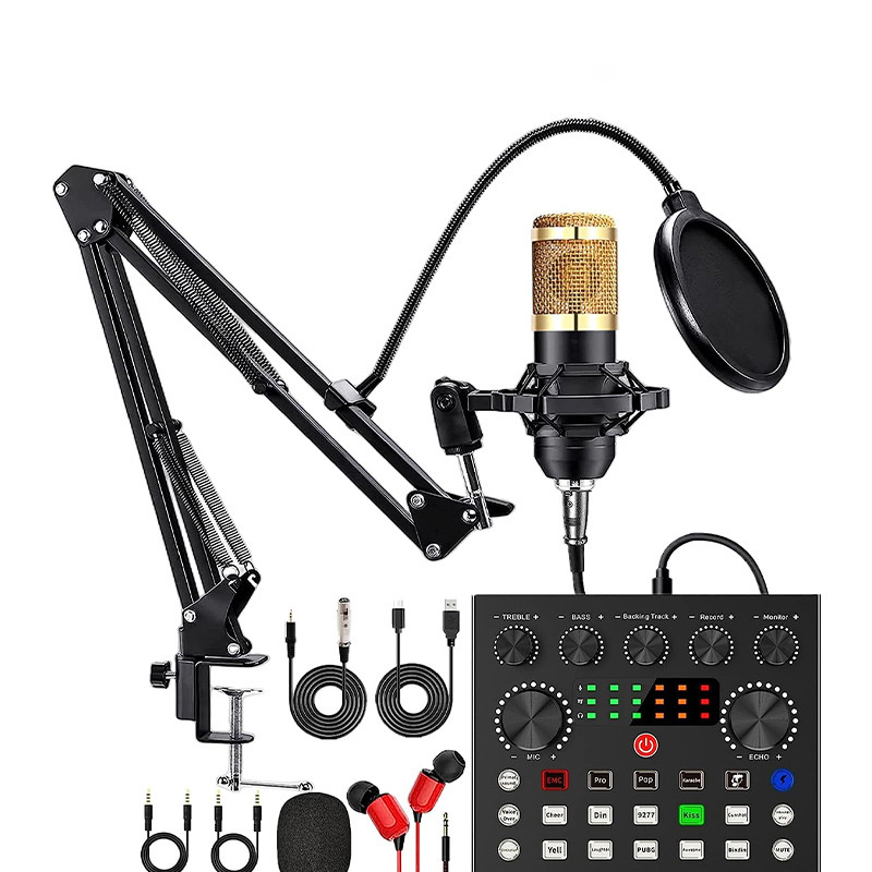 Wholesale Mini Music channel RGB Sound Card Bundle USB Audio Interface recording vocal condenser Microphone voice changer mixer