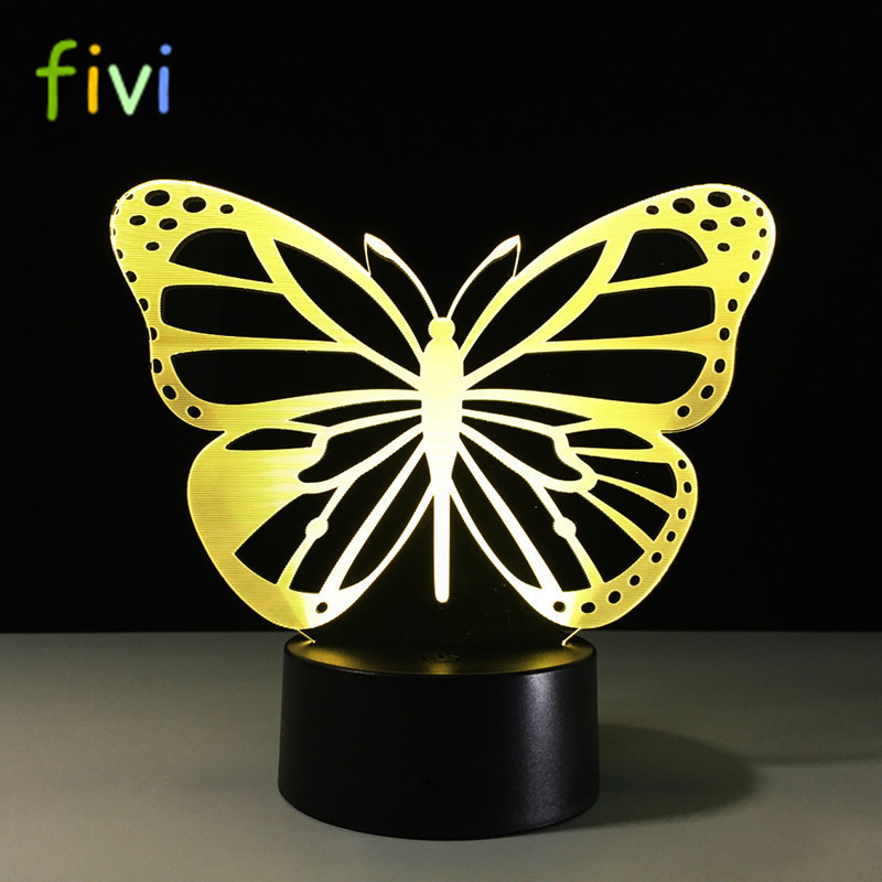 Butterfly LED Bedroom Night Light Acrylic 3D Lamp 7 Colors Changing Touch Switch Sitting Room Lights Sleep Light