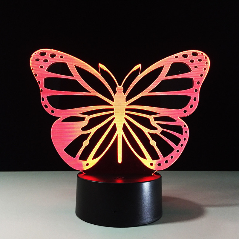 Butterfly LED Bedroom Night Light Acrylic 3D Lamp 7 Colors Changing Touch Switch Sitting Room Lights Sleep Light